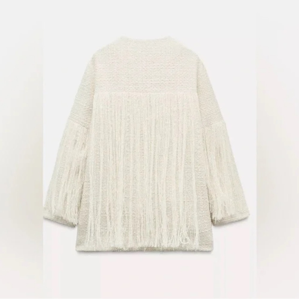 ZARA ZW Collection RARE Textured Fringe Jacket Wool Blend Size M NEW - Picture 4 of 15